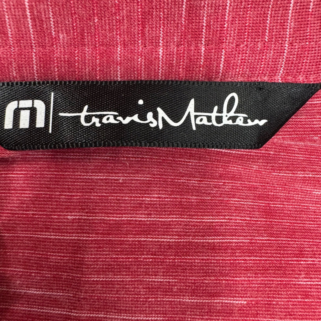 Travis Mathew Mens Red Performance Polo Shirt L Short Sleeve Striped Lightweight