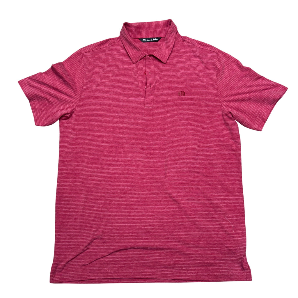Travis Mathew Mens Red Performance Polo Shirt L Short Sleeve Striped Lightweight
