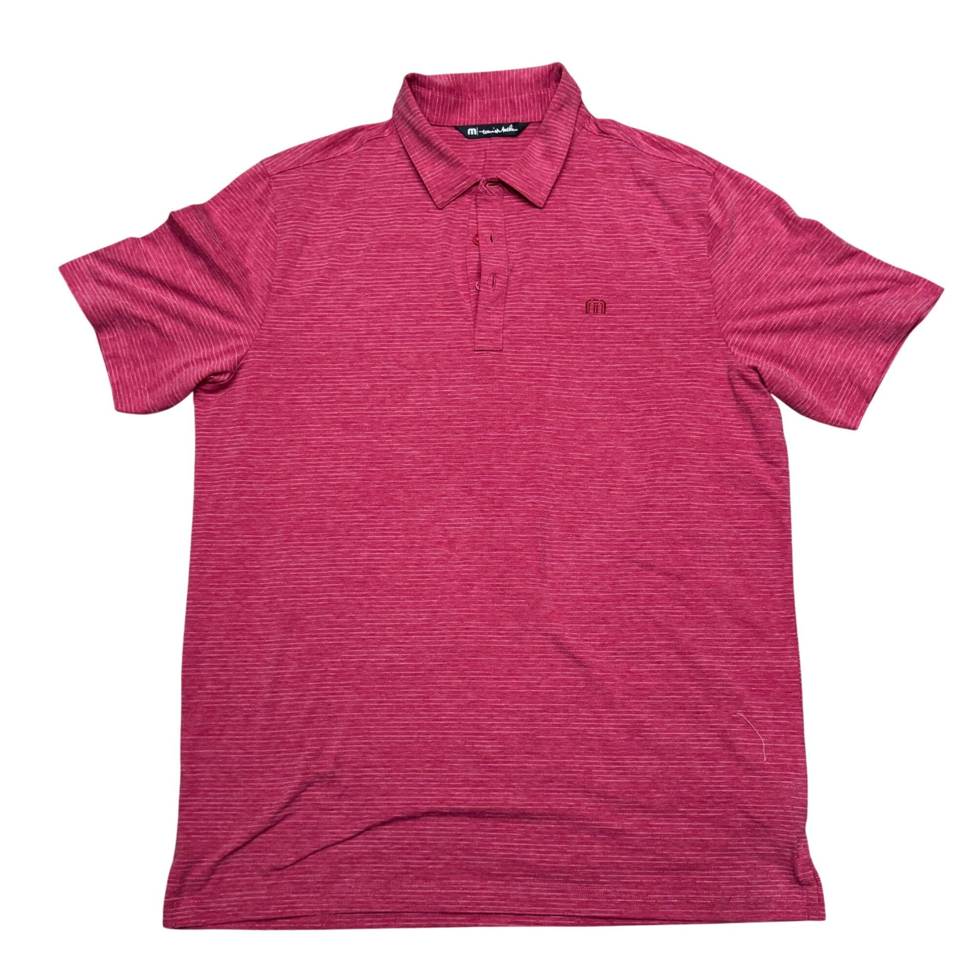 Travis Mathew Mens Red Performance Polo Shirt L Short Sleeve Striped Lightweight