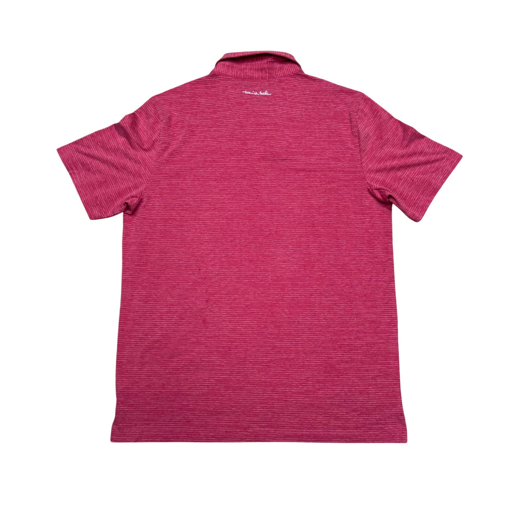 Travis Mathew Mens Red Performance Polo Shirt L Short Sleeve Striped Lightweight