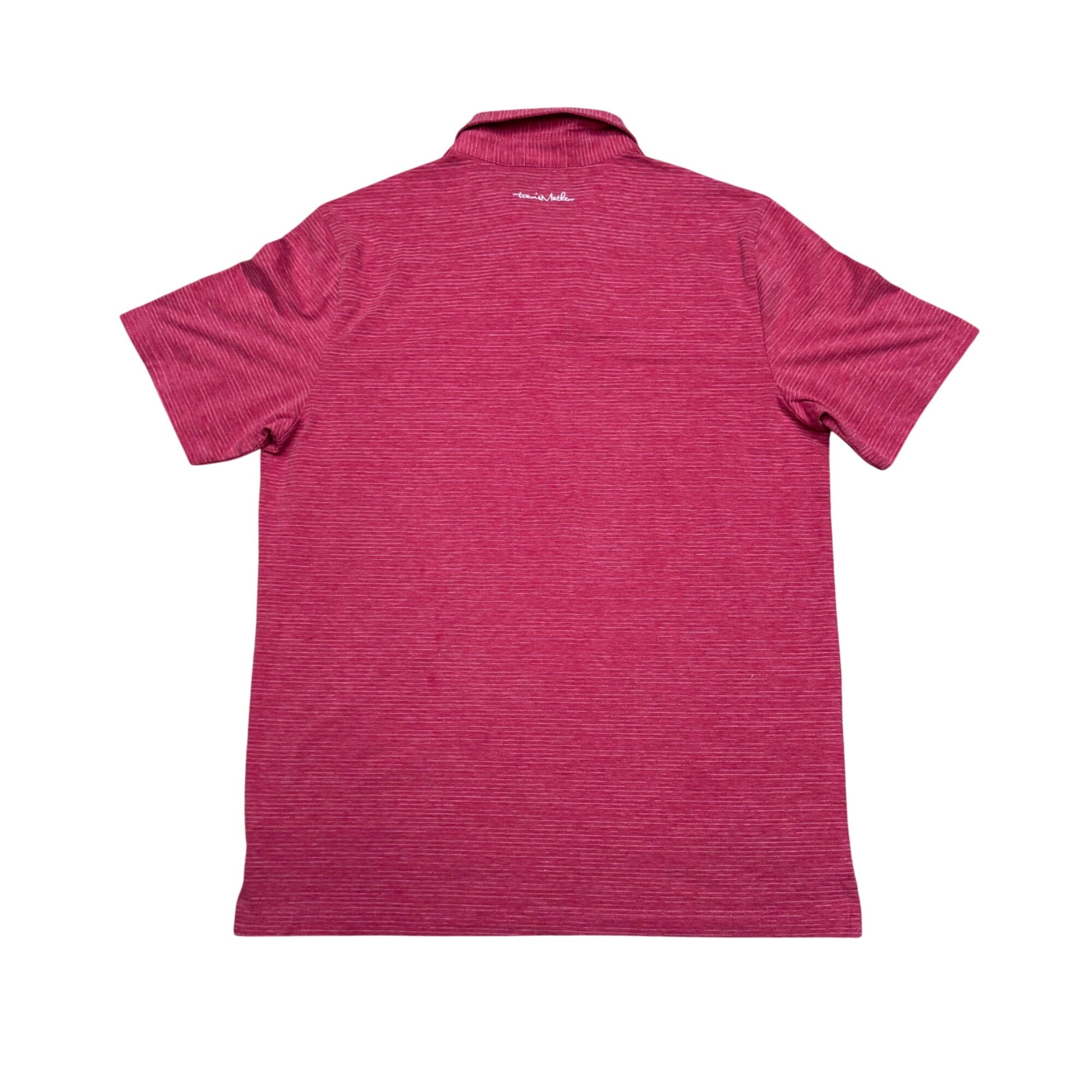 Travis Mathew Mens Red Performance Polo Shirt L Short Sleeve Striped Lightweight