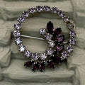 Amethyst Glass BDA Rhinestone Circle Brooch Purple & Clear 1.75" Statement Vtg