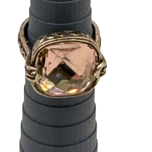 Brighton Smoky Quartz Silver Tone Ring Faceted Crystal Stone Filigree Band Sz 7