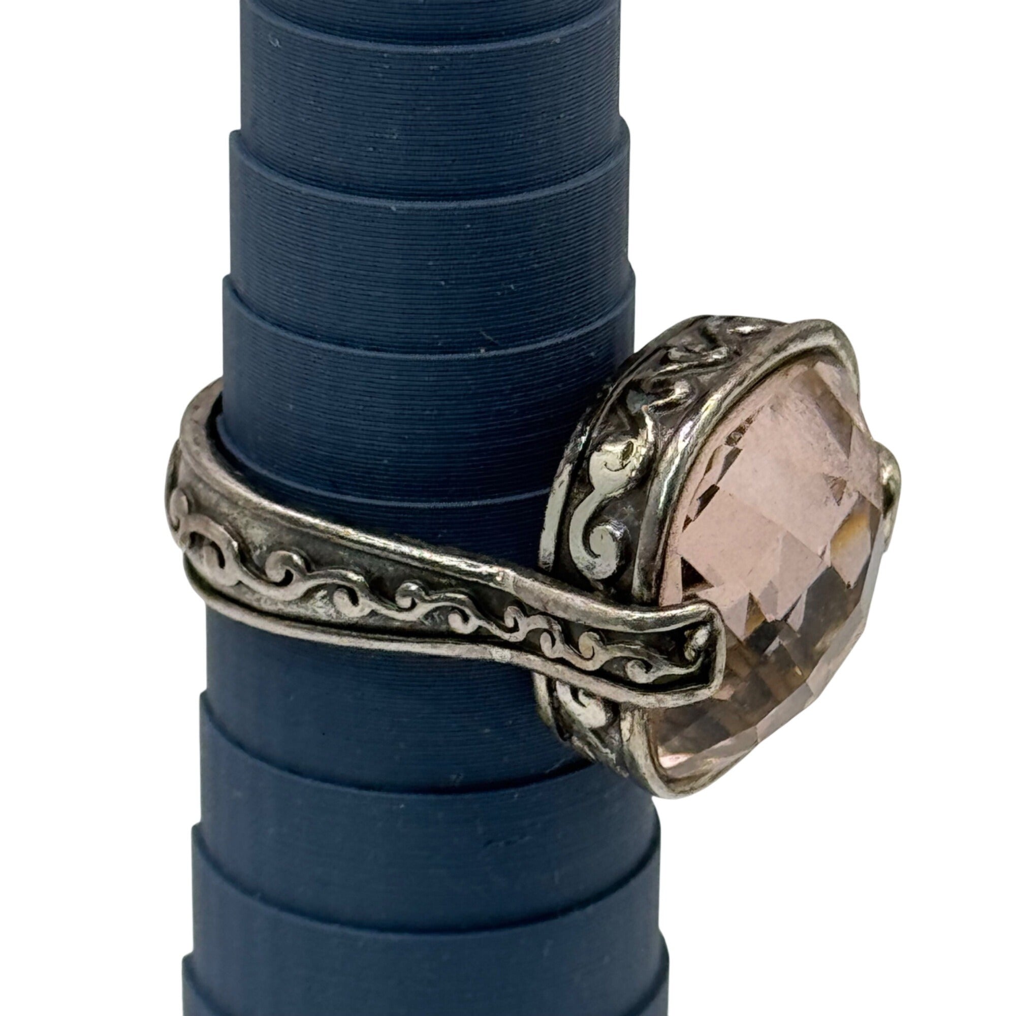 Brighton Smoky Quartz Silver Tone Ring Faceted Crystal Stone Filigree Band Sz 7