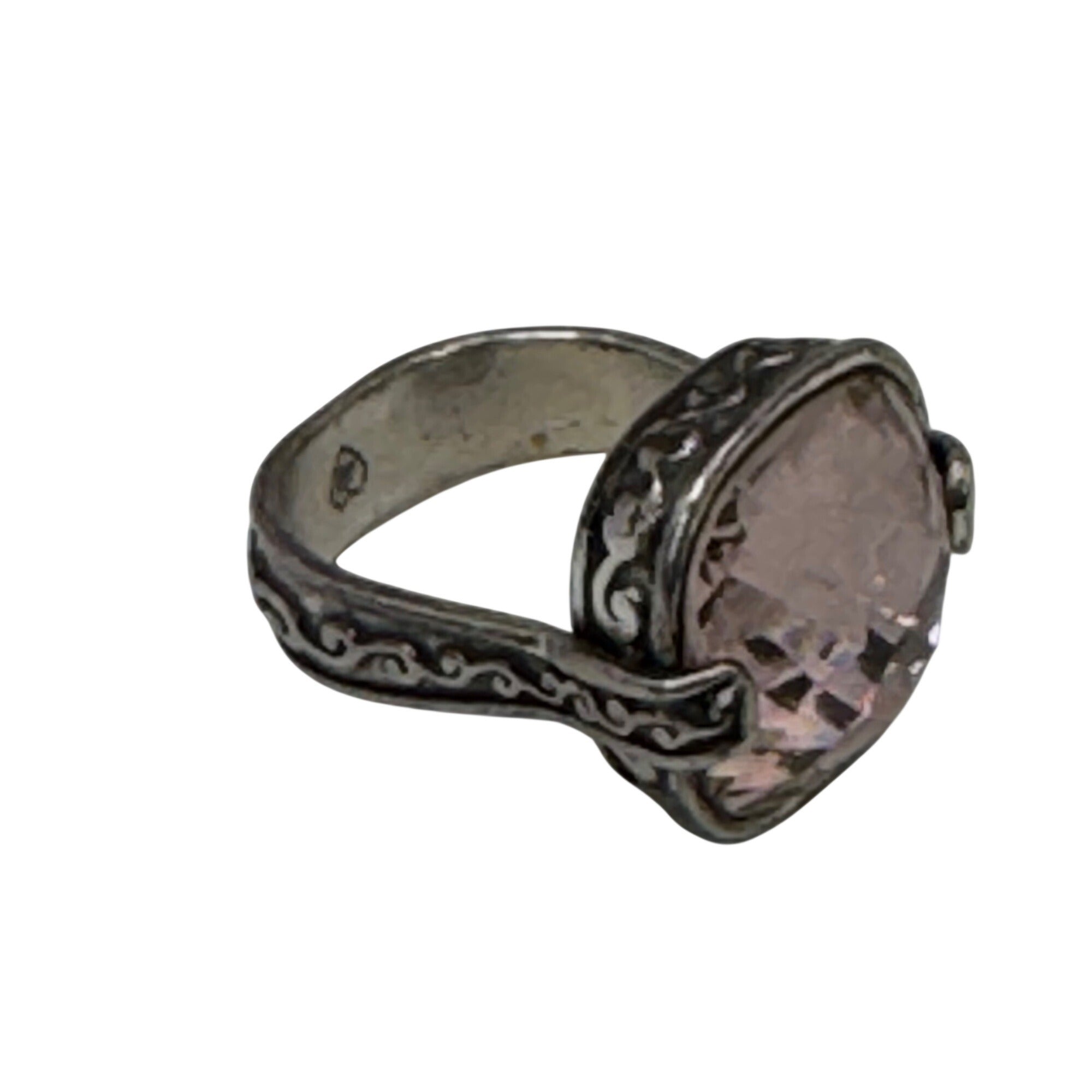 Brighton Smoky Quartz Silver Tone Ring Faceted Crystal Stone Filigree Band Sz 7
