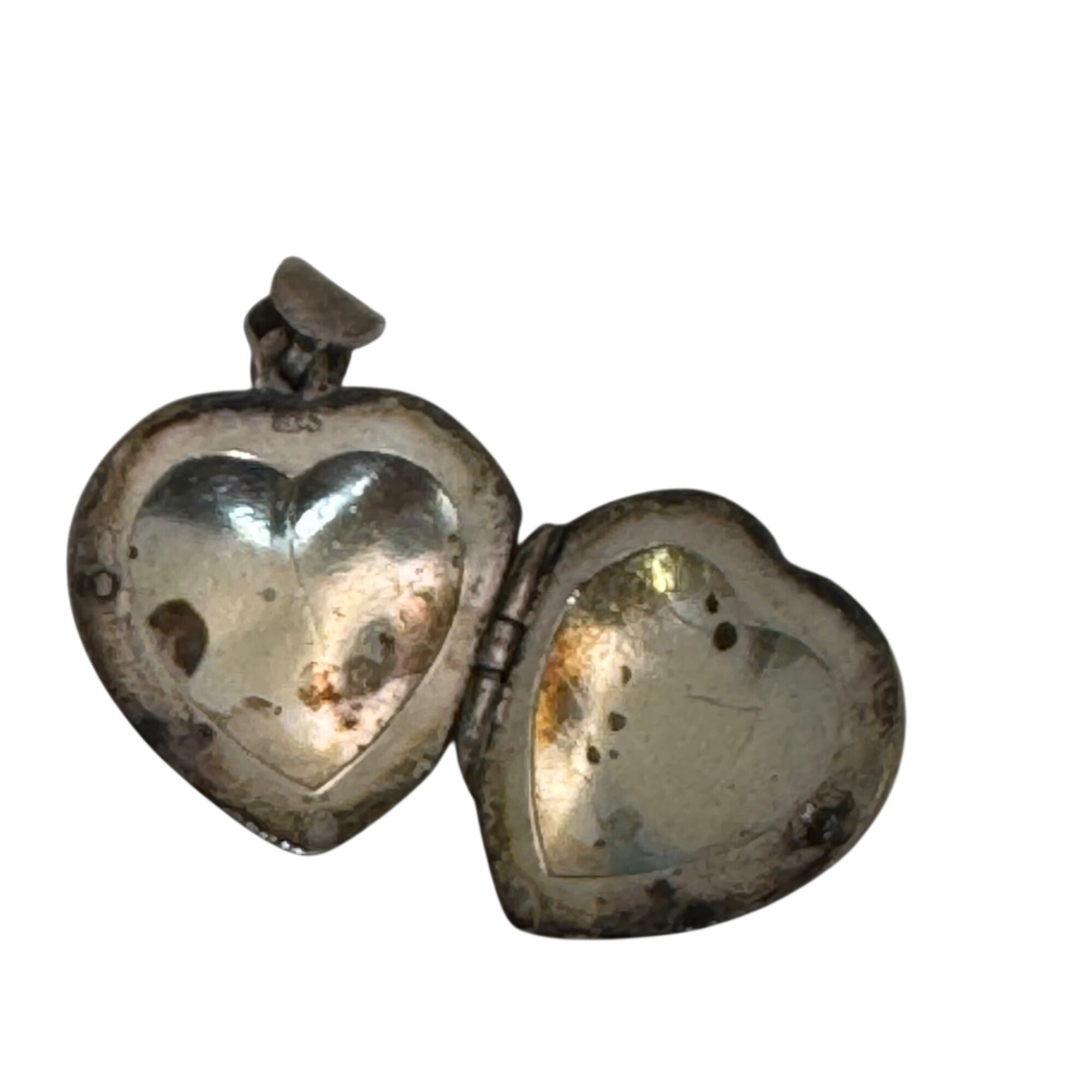 Vintage Sterling Silver 925 Puffy Heart Photo Locket Pendant .75" Miniature