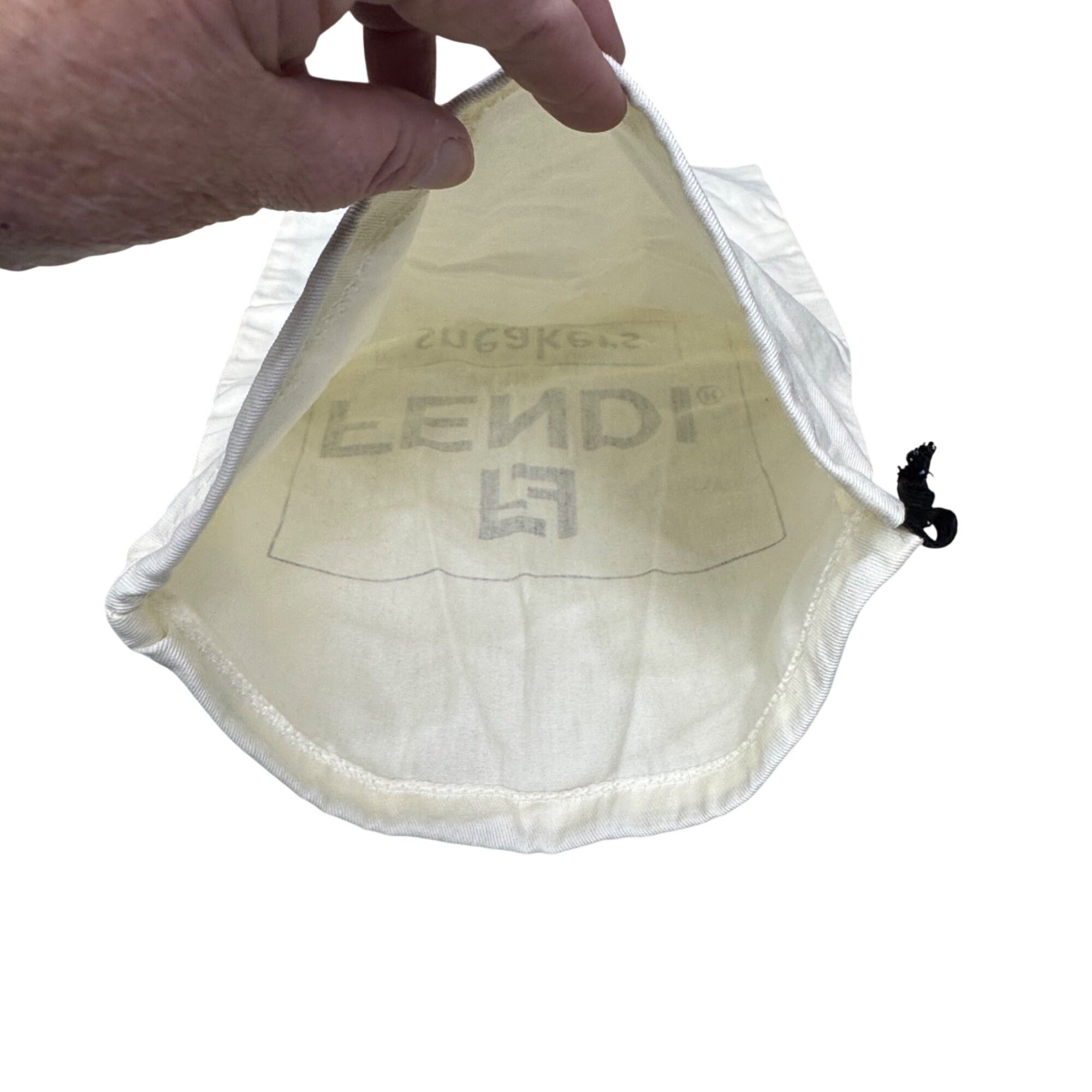 Fendi Roma Cream Dust Bag Shoes Drawstring Sneakers Black Logo 18"X11" Authentic