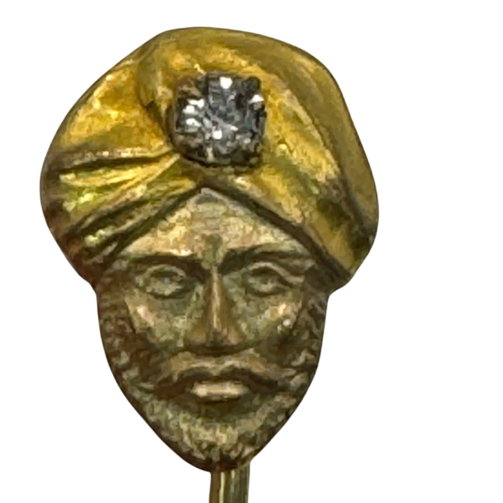 ANTIQUE 10K Gold Diamond Bearded Man Stick Pin Tie Handcrafted Stickpin Vintage