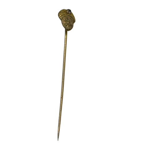 ANTIQUE 10K Gold Diamond Bearded Man Stick Pin Tie Handcrafted Stickpin Vintage