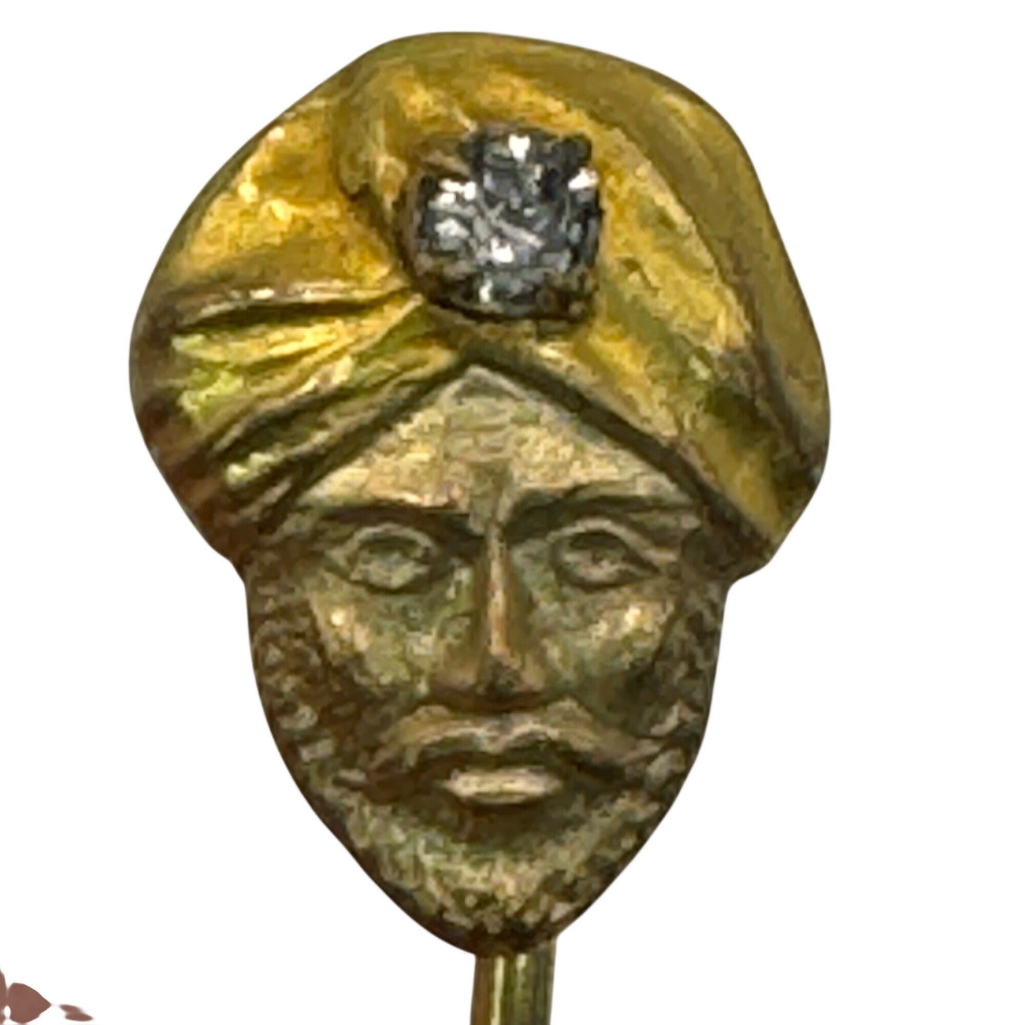 ANTIQUE 10K Gold Diamond Bearded Man Stick Pin Tie Handcrafted Stickpin Vintage
