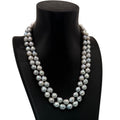 Double Strand Baroque Pearl Necklace Antique Ornate Silver Clasp Gray 16" Vtg