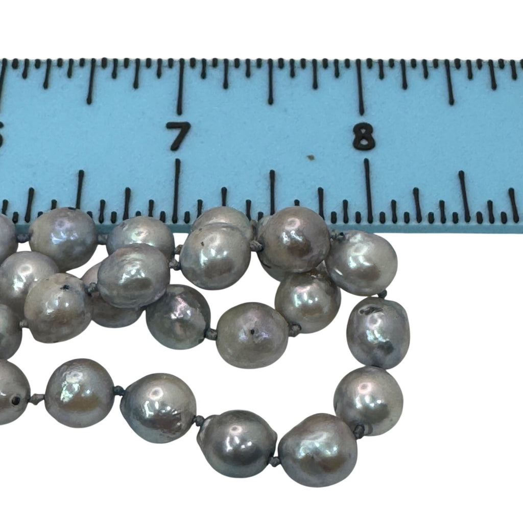 Double Strand Baroque Pearl Necklace Antique Ornate Silver Clasp Gray 16" Vtg