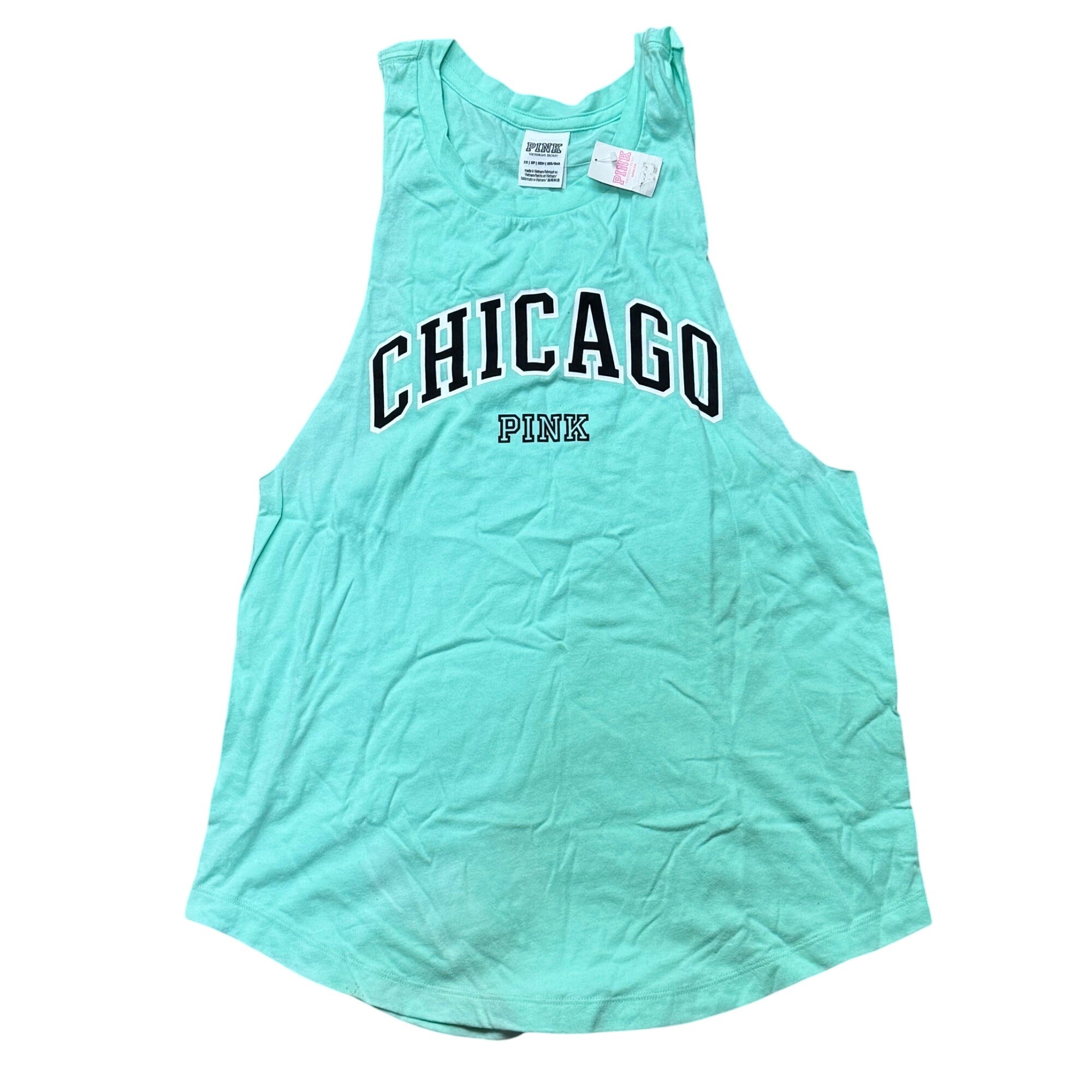 Victoria Secret Pink Chicago Muscle Tank Top XS Mint Green Racerback 100% Cotton