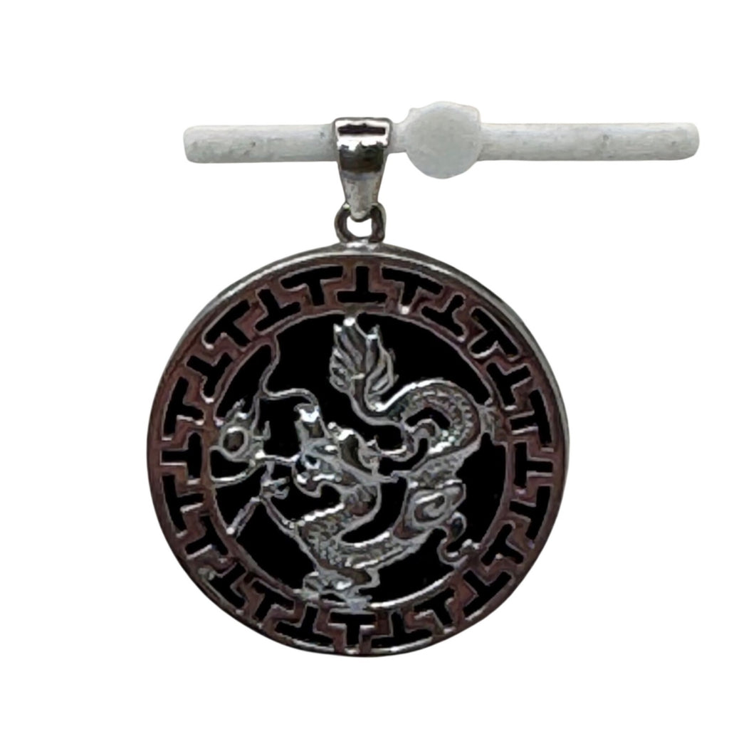 Black Jade Dragon Pendant Heavy Sterling Silver Dragon Statement Necklace Vtg