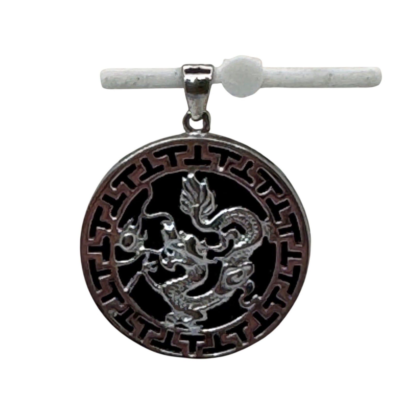 Black Jade Dragon Pendant Heavy Sterling Silver Dragon Statement Necklace Vtg