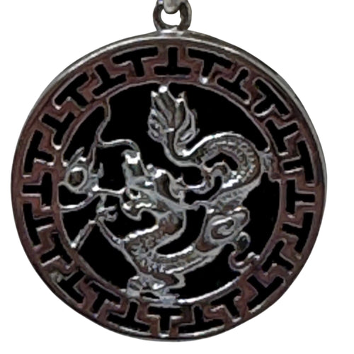 Black Jade Dragon Pendant Heavy Sterling Silver Dragon Statement Necklace Vtg