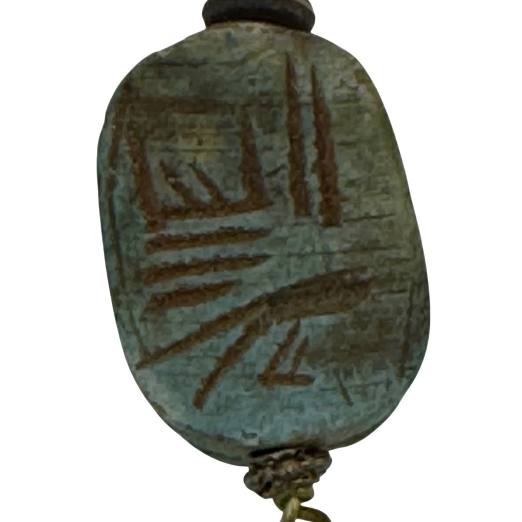 Vintage Carved Egyptian Scarab Amulet Pendant Gold-Tone 3" Dangle Hieroglyphic