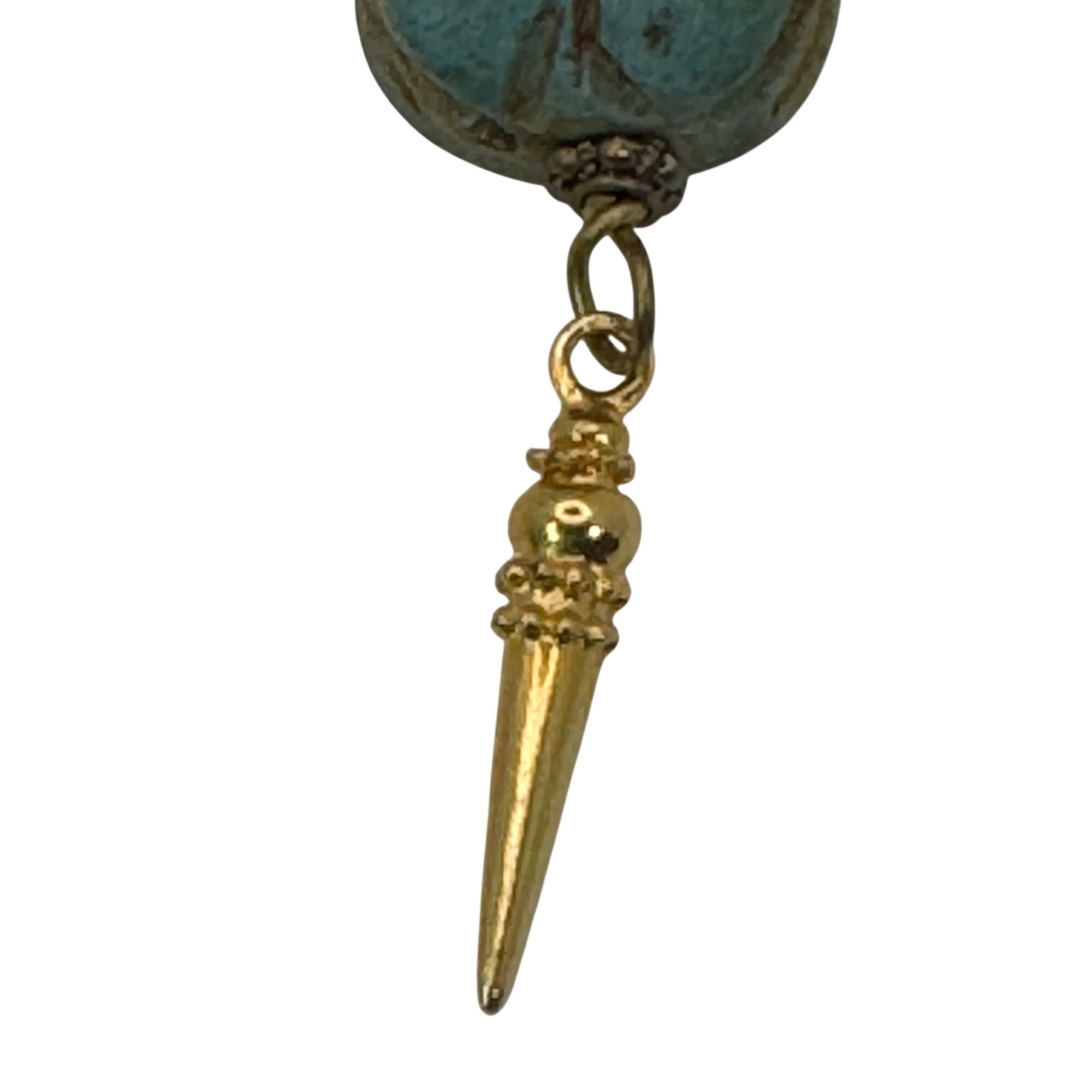 Vintage Carved Egyptian Scarab Amulet Pendant Gold-Tone 3" Dangle Hieroglyphic