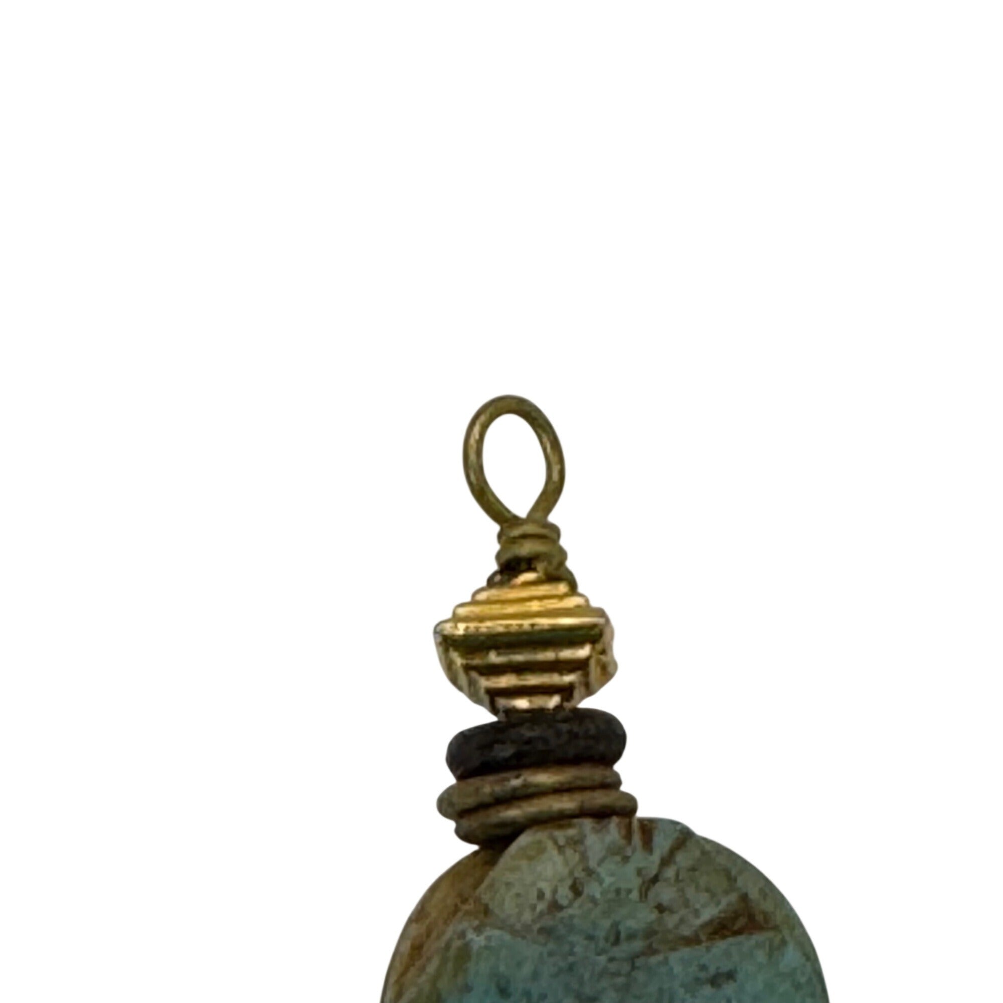 Vintage Carved Egyptian Scarab Amulet Pendant Gold-Tone 3" Dangle Hieroglyphic