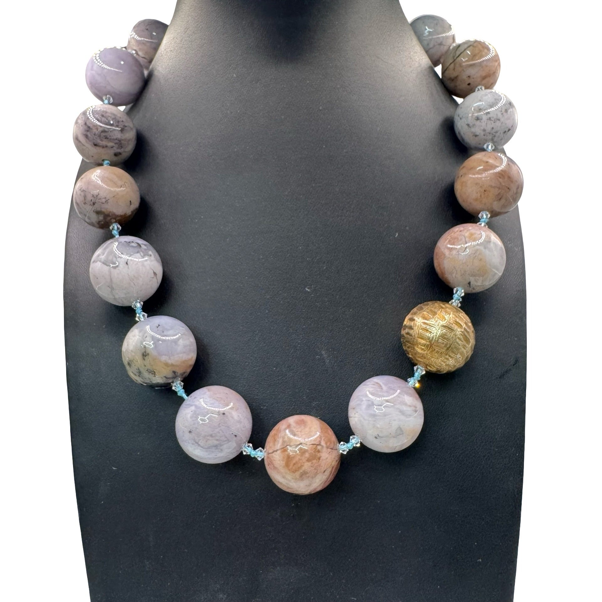 Vintage St John Glass Beaded Necklace Mixed Earth Tones18" Pastel Statement RARE