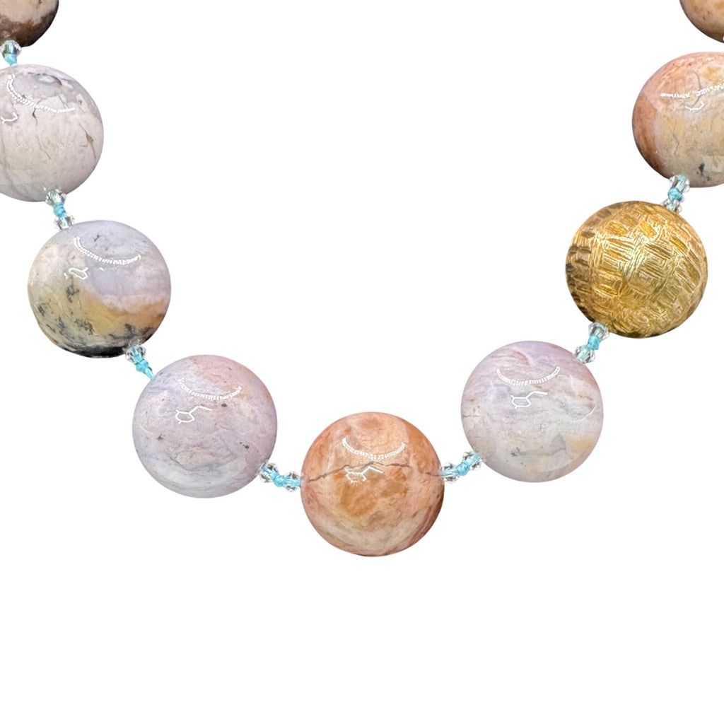 Vintage St John Glass Beaded Necklace Mixed Earth Tones18" Pastel Statement RARE