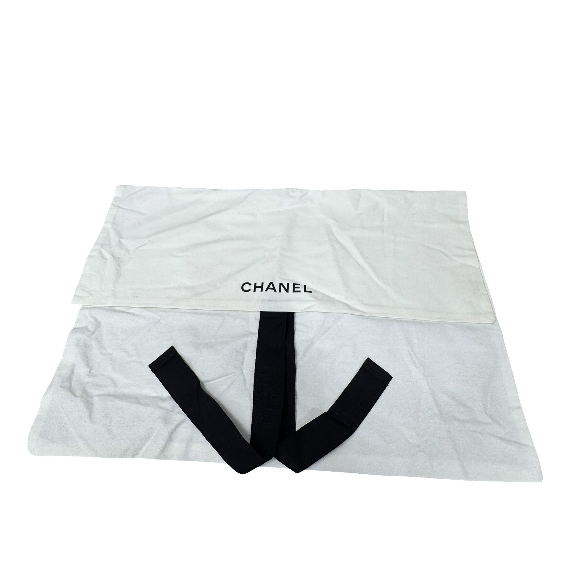 Chanel White Dust Bag With Black Ties 18"x13" Cotton Storage For Handbags Or Accessories