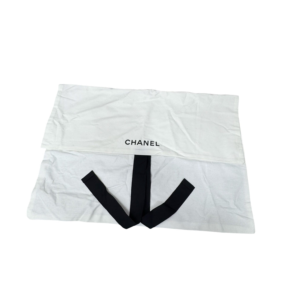 Chanel White Dust Bag With Black Ties 18"x13" Cotton Storage For Handbags Or Accessories
