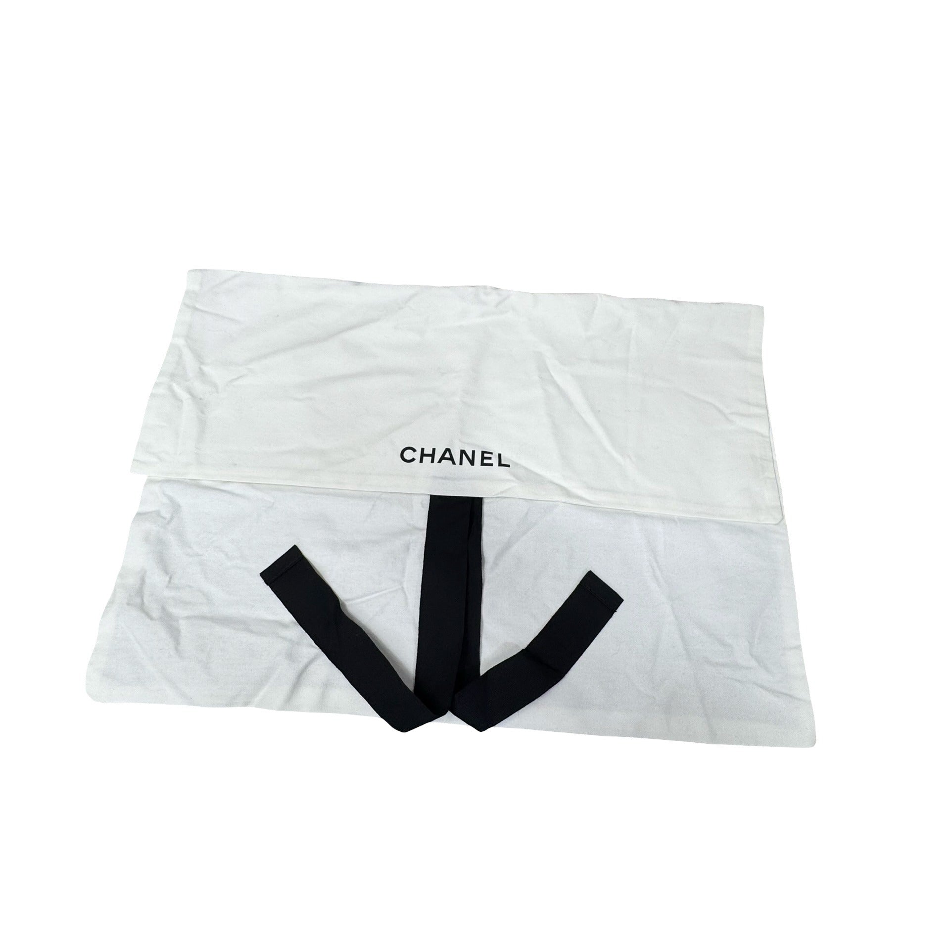 Chanel White Dust Bag With Black Ties 18"x13" Cotton Storage For Handbags Or Accessories