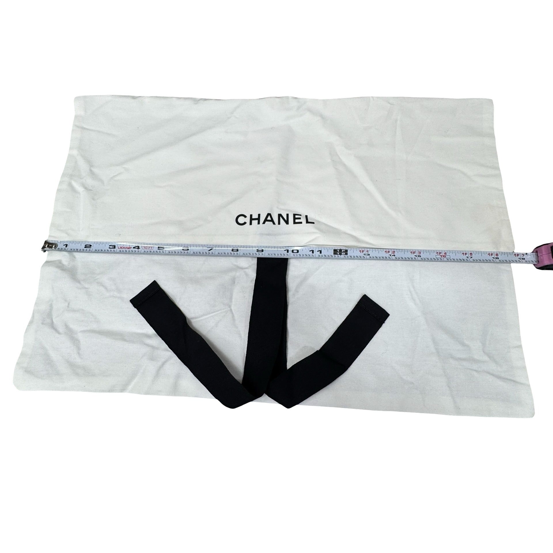 Chanel White Dust Bag With Black Ties 18"x13" Cotton Storage For Handbags Or Accessories
