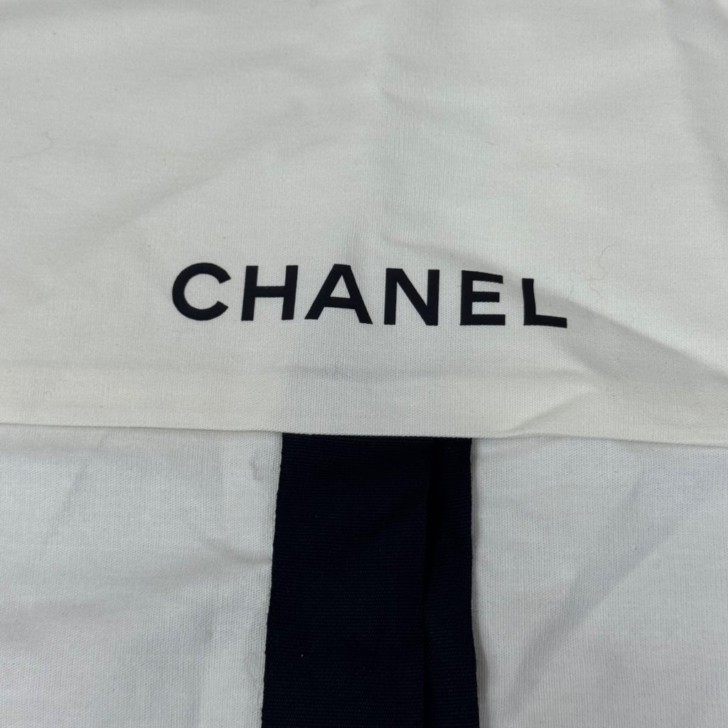 Chanel White Dust Bag With Black Ties 18"x13" Cotton Storage For Handbags Or Accessories