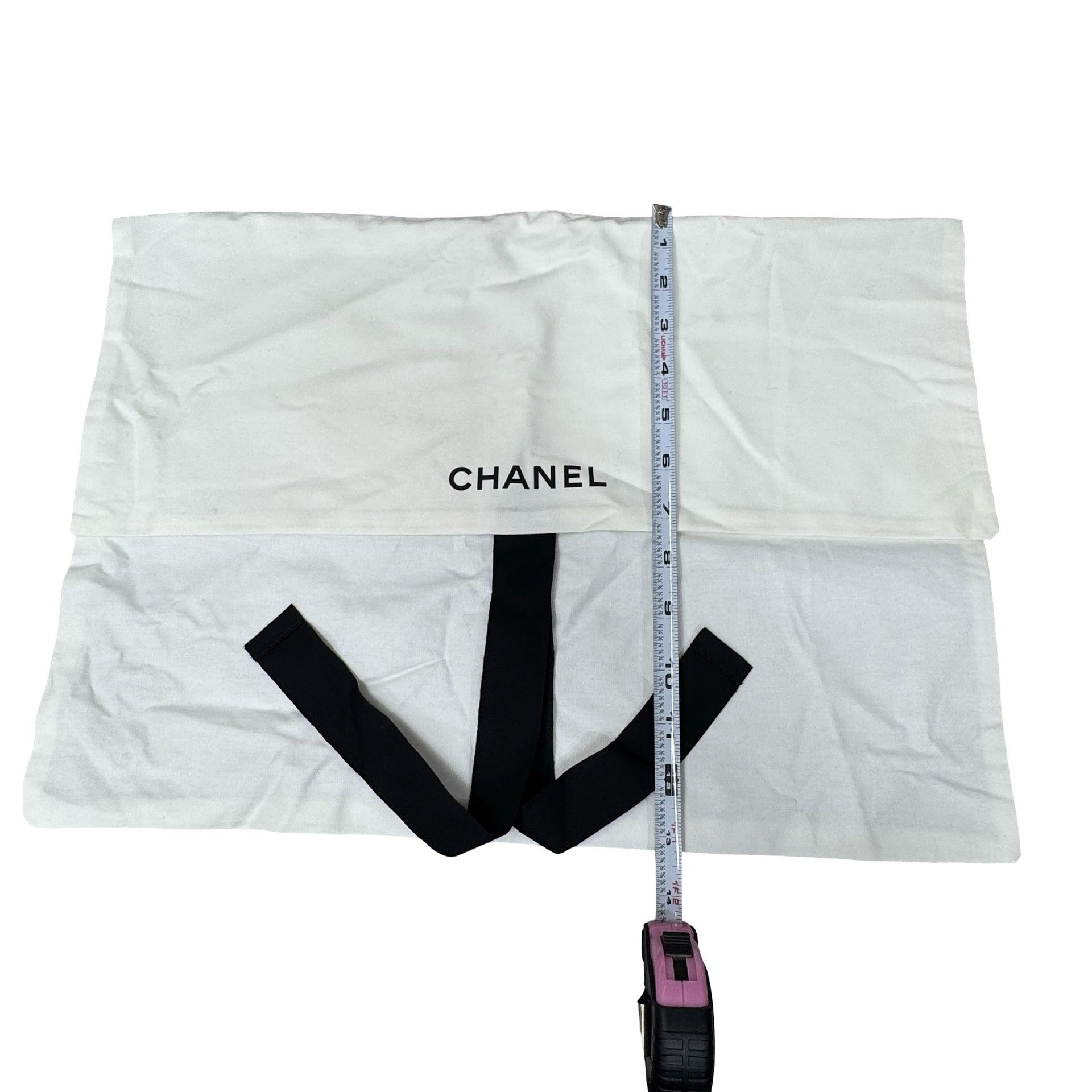 Chanel White Dust Bag With Black Ties 18"x13" Cotton Storage For Handbags Or Accessories