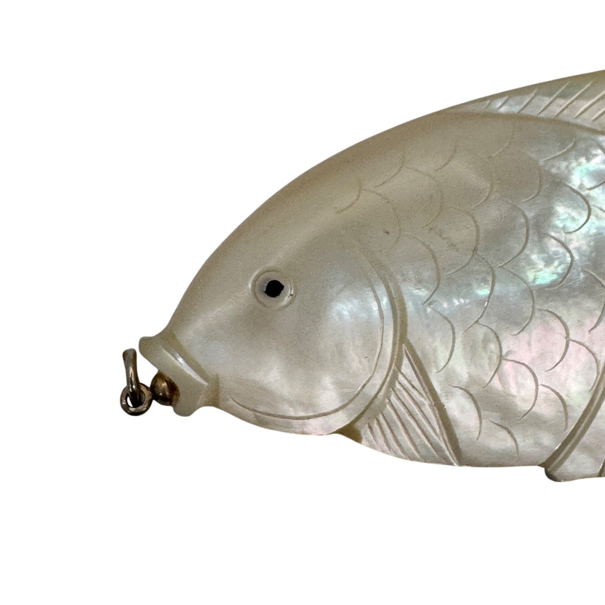 Vintage Large Fish Shaped Carved Mother Of Pearl Pendant 3" Koi Carp Fancy