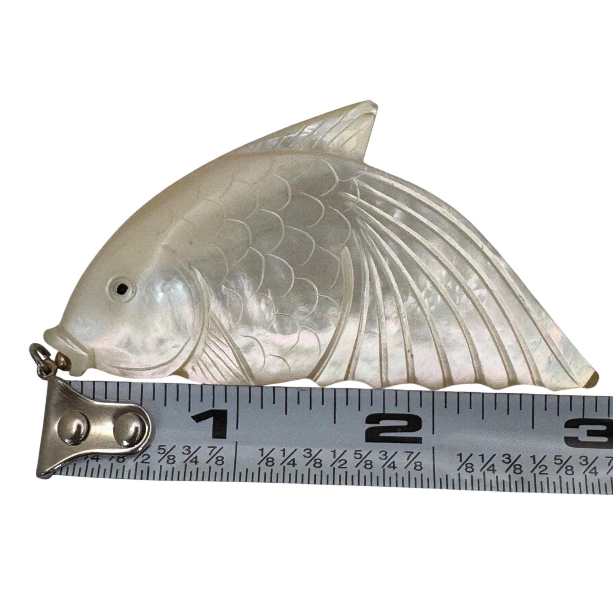 Vintage Large Fish Shaped Carved Mother Of Pearl Pendant 3" Koi Carp Fancy