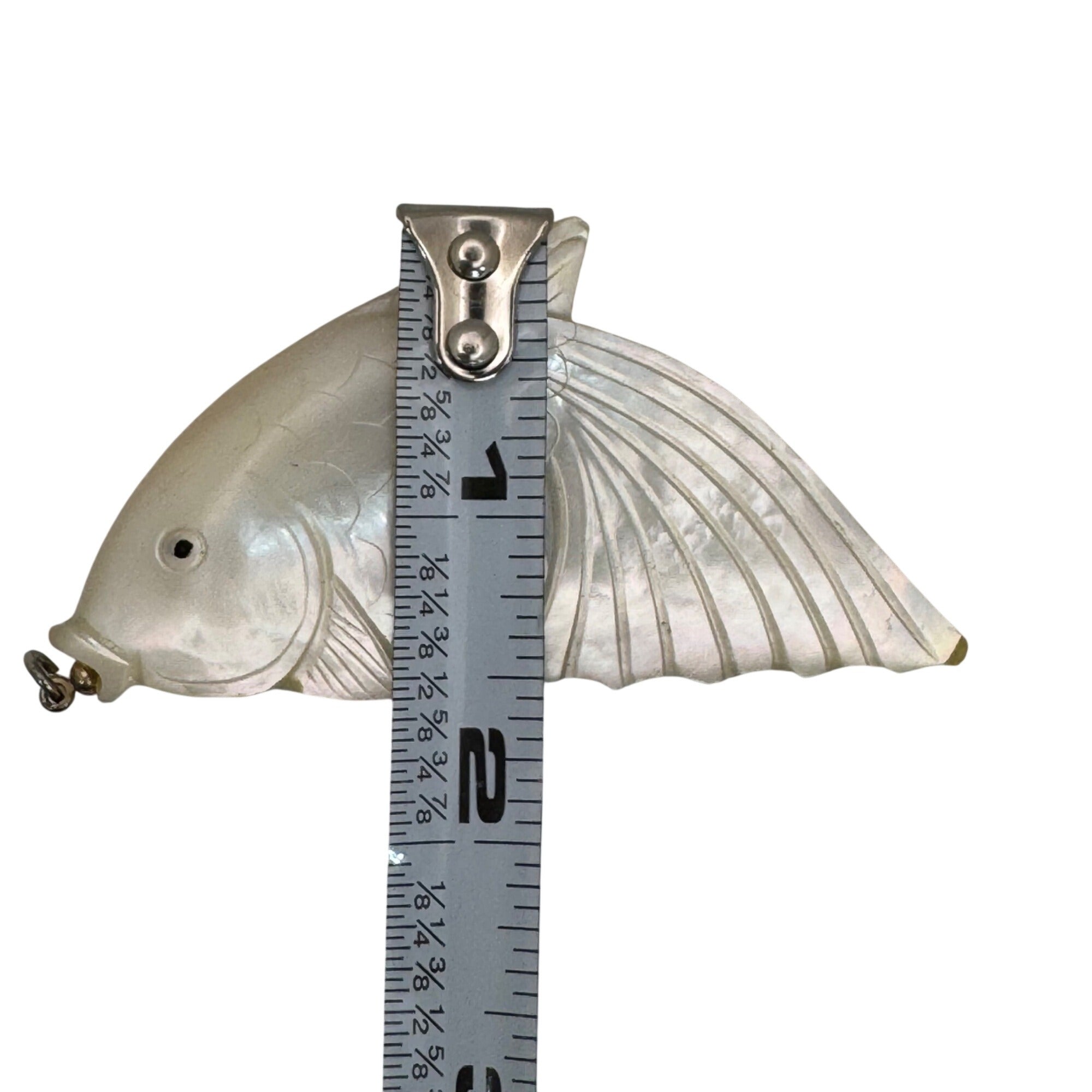 Vintage Large Fish Shaped Carved Mother Of Pearl Pendant 3" Koi Carp Fancy