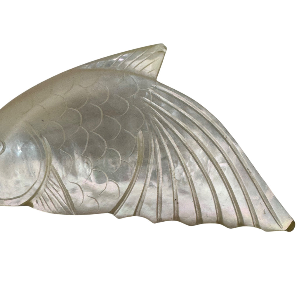 Vintage Large Fish Shaped Carved Mother Of Pearl Pendant 3" Koi Carp Fancy
