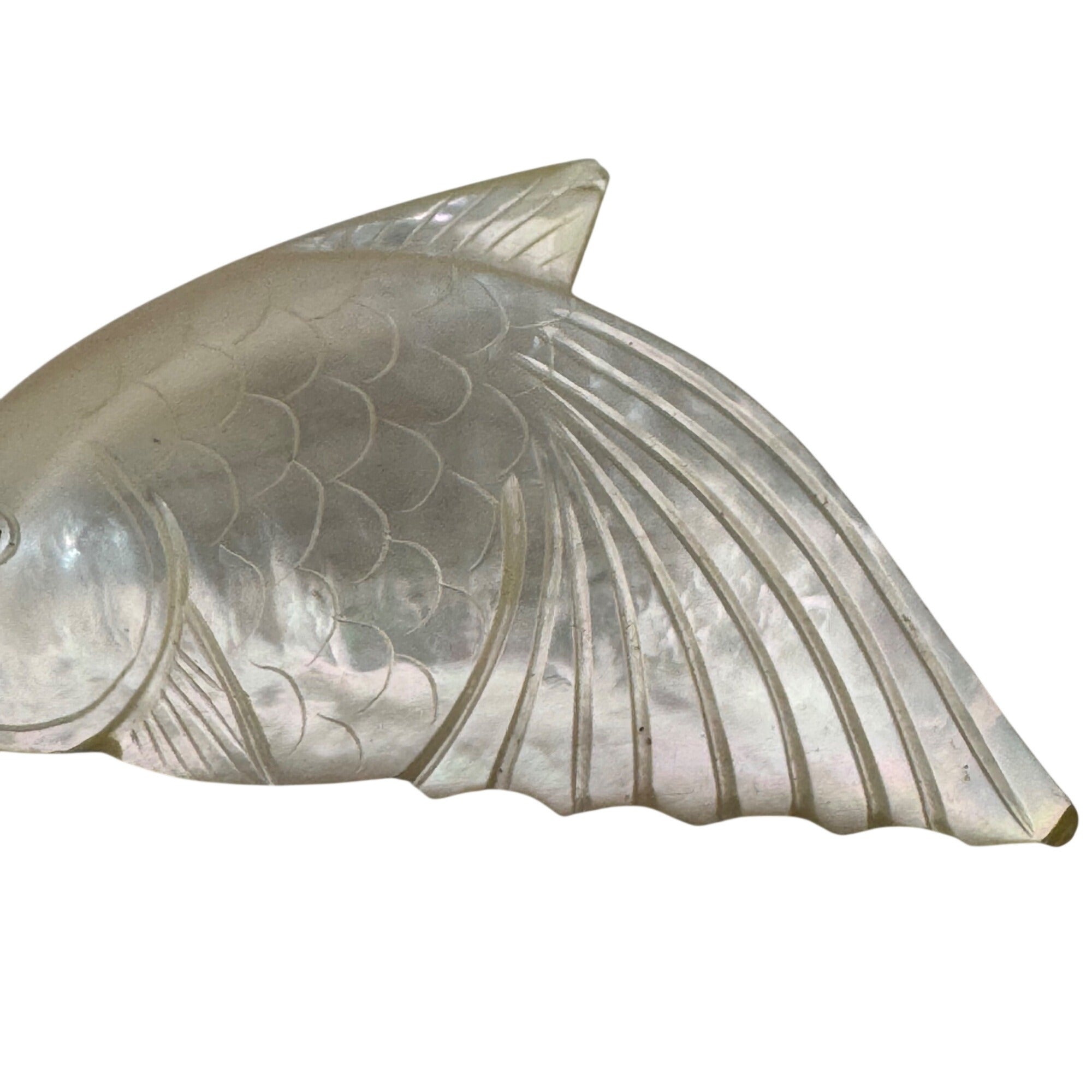 Vintage Large Fish Shaped Carved Mother Of Pearl Pendant 3" Koi Carp Fancy