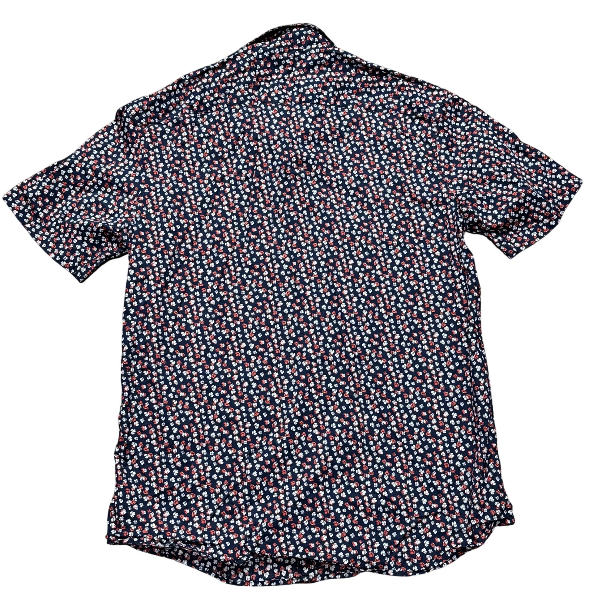 Michael Kors Mens Slim Fit Floral Short Sleeve Shirt Navy Blue Red White Size L