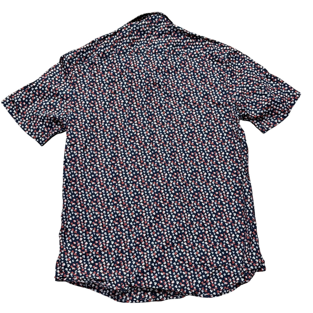 Michael Kors Mens Slim Fit Floral Short Sleeve Shirt Navy Blue Red White Size L