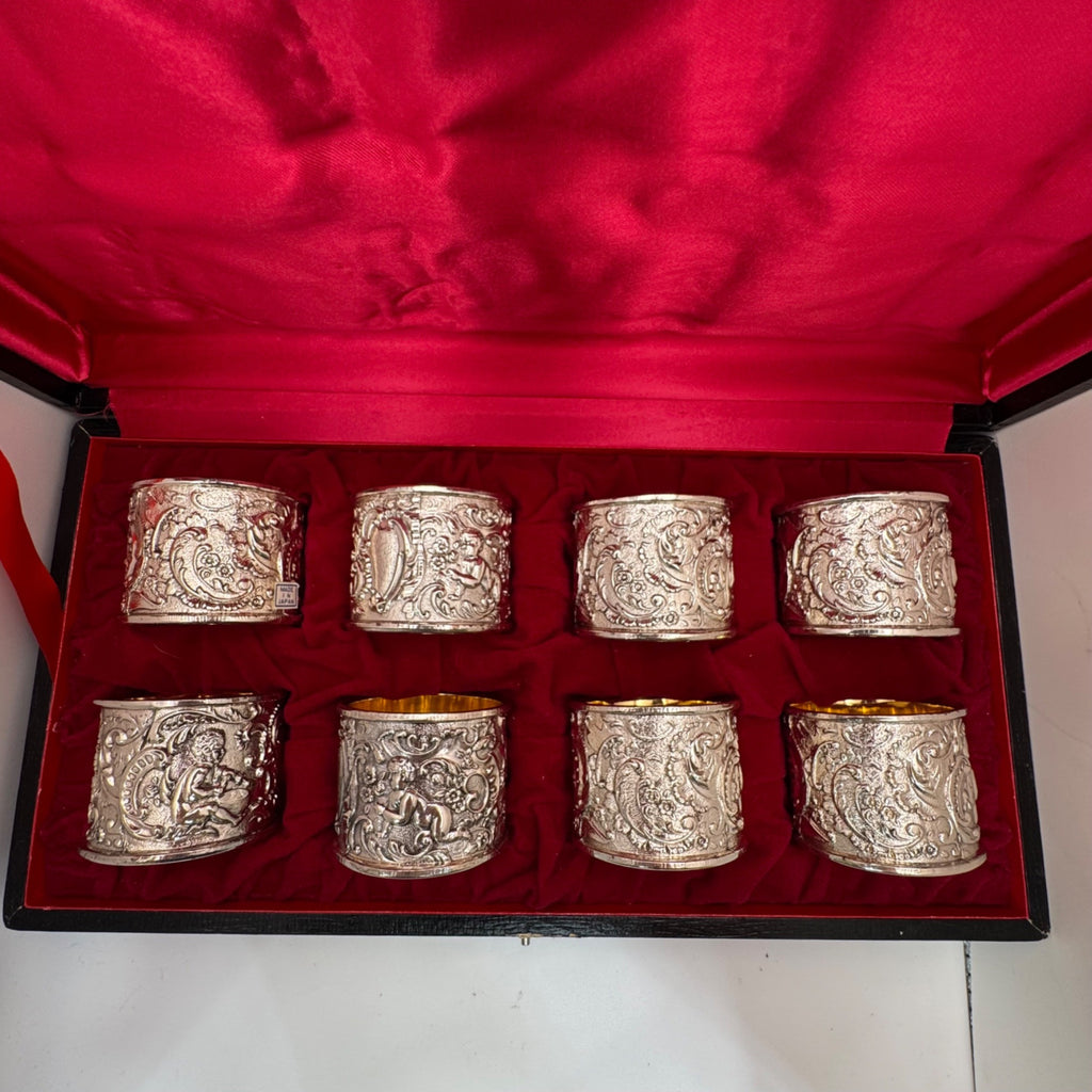 Corbell Cherub Silver Plated Napkin Rings Set Of 8 s Intricate Relief Made Japan