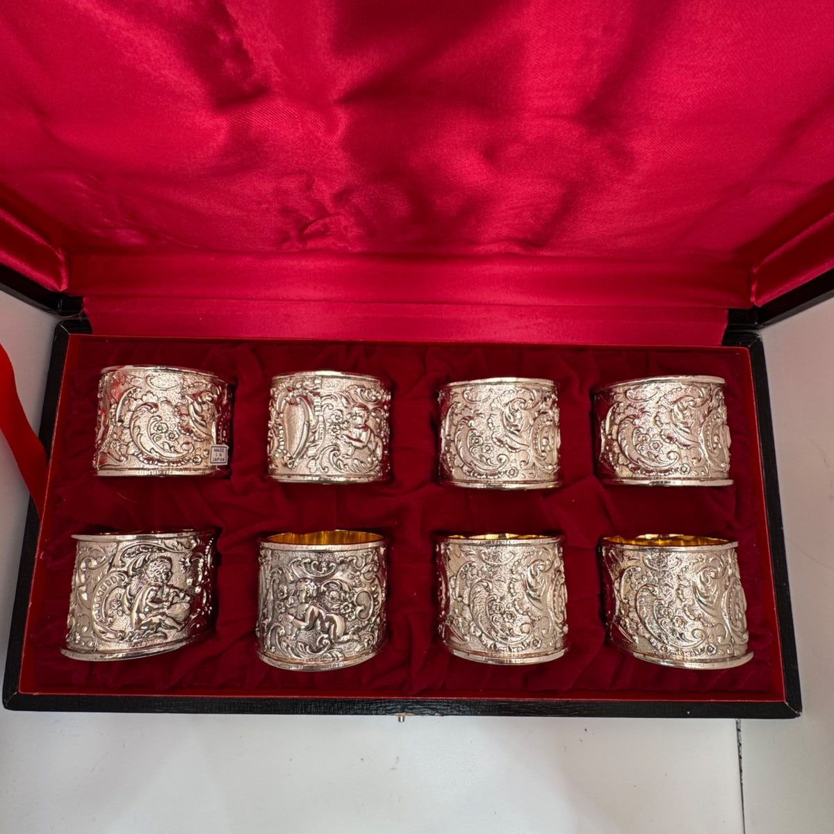 Corbell Cherub Silver Plated Napkin Rings Set Of 8 s Intricate Relief Made Japan