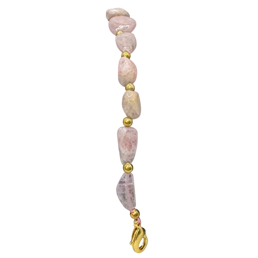 Vintage Natural Rose Quartz Bracelet Gold-Tone 9-11" Anklet Natural Stone Beach