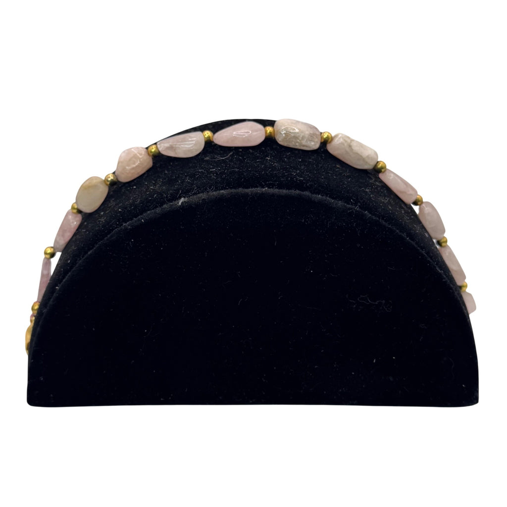 Vintage Natural Rose Quartz Bracelet Gold-Tone 9-11" Anklet Natural Stone Beach