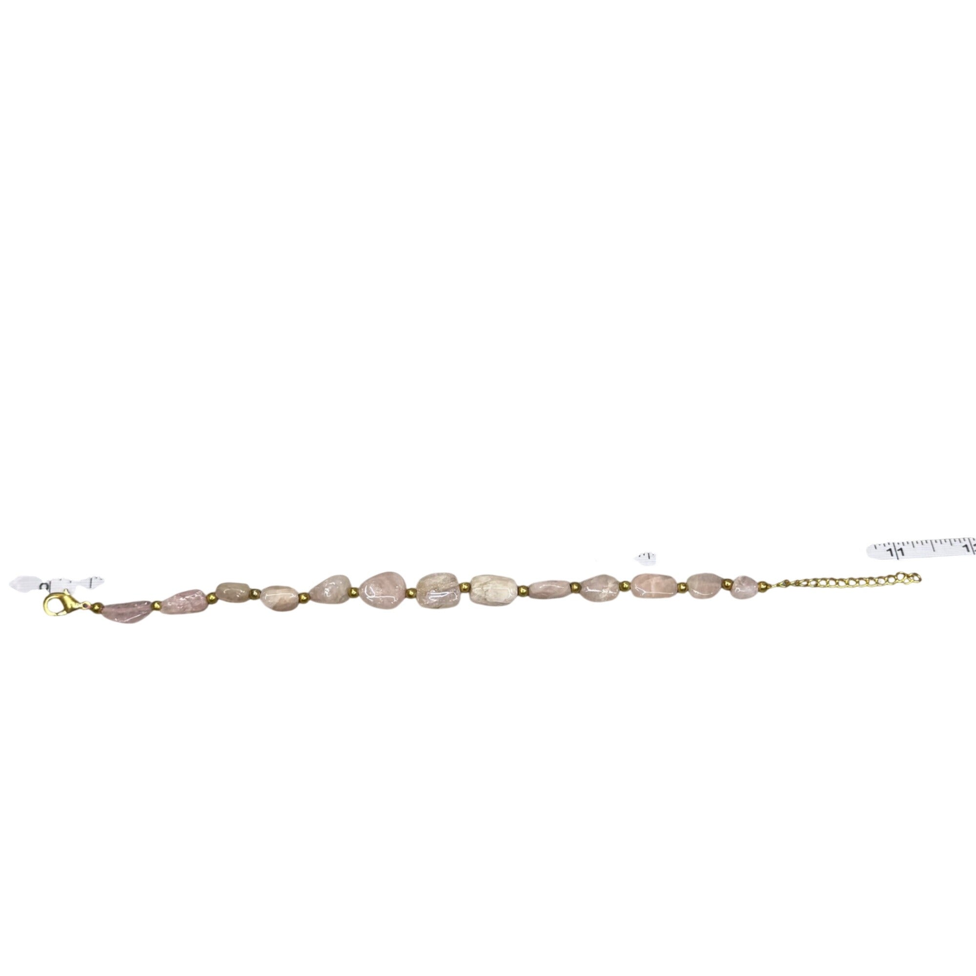 Vintage Natural Rose Quartz Bracelet Gold-Tone 9-11" Anklet Natural Stone Beach