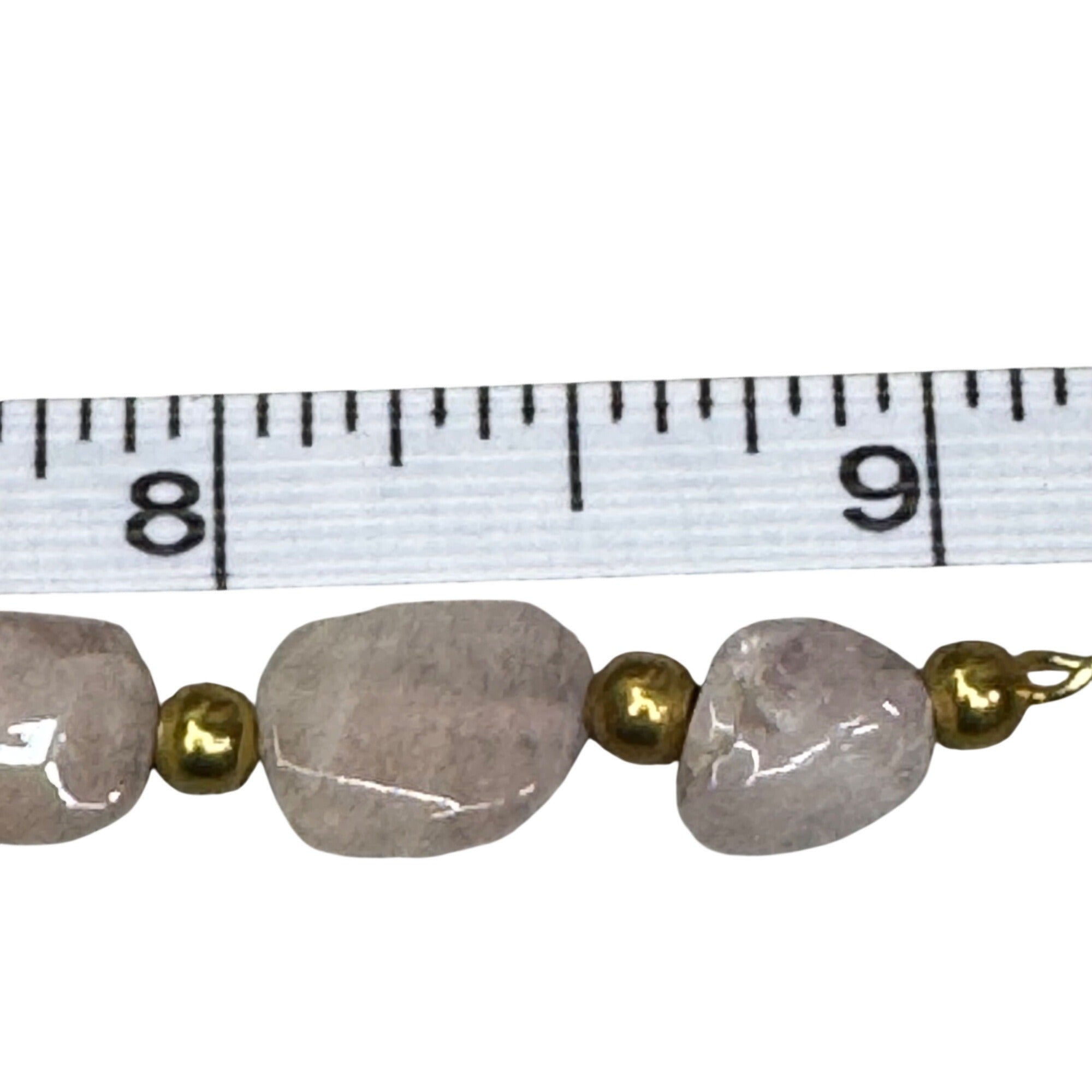 Vintage Natural Rose Quartz Bracelet Gold-Tone 9-11" Anklet Natural Stone Beach