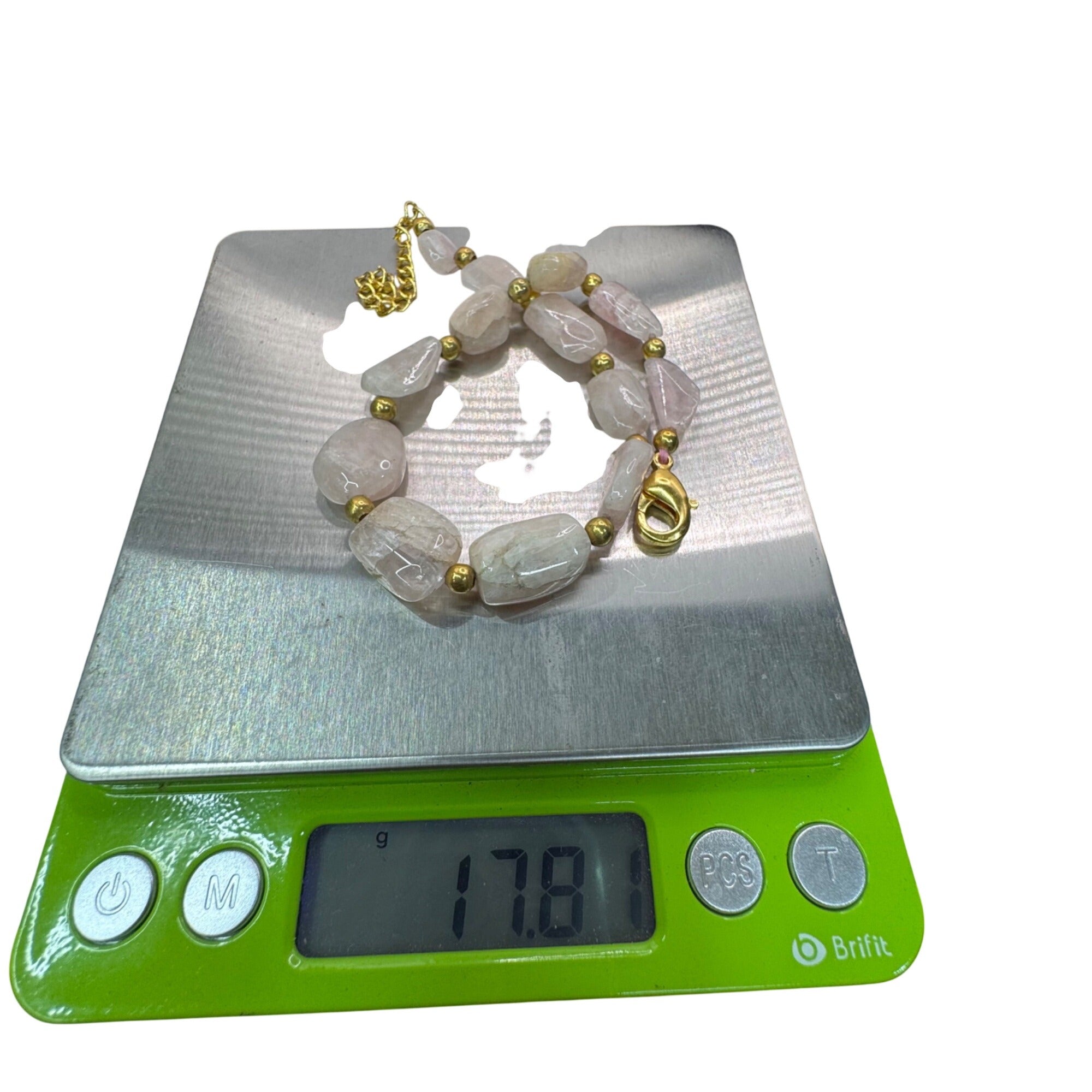 Vintage Natural Rose Quartz Bracelet Gold-Tone 9-11" Anklet Natural Stone Beach