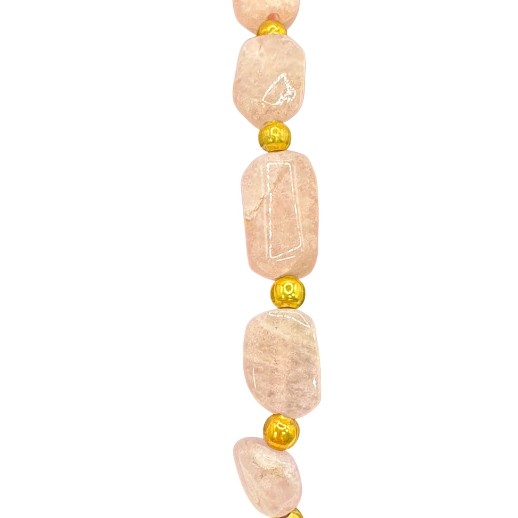 Vintage Natural Rose Quartz Bracelet Gold-Tone 9-11" Anklet Natural Stone Beach