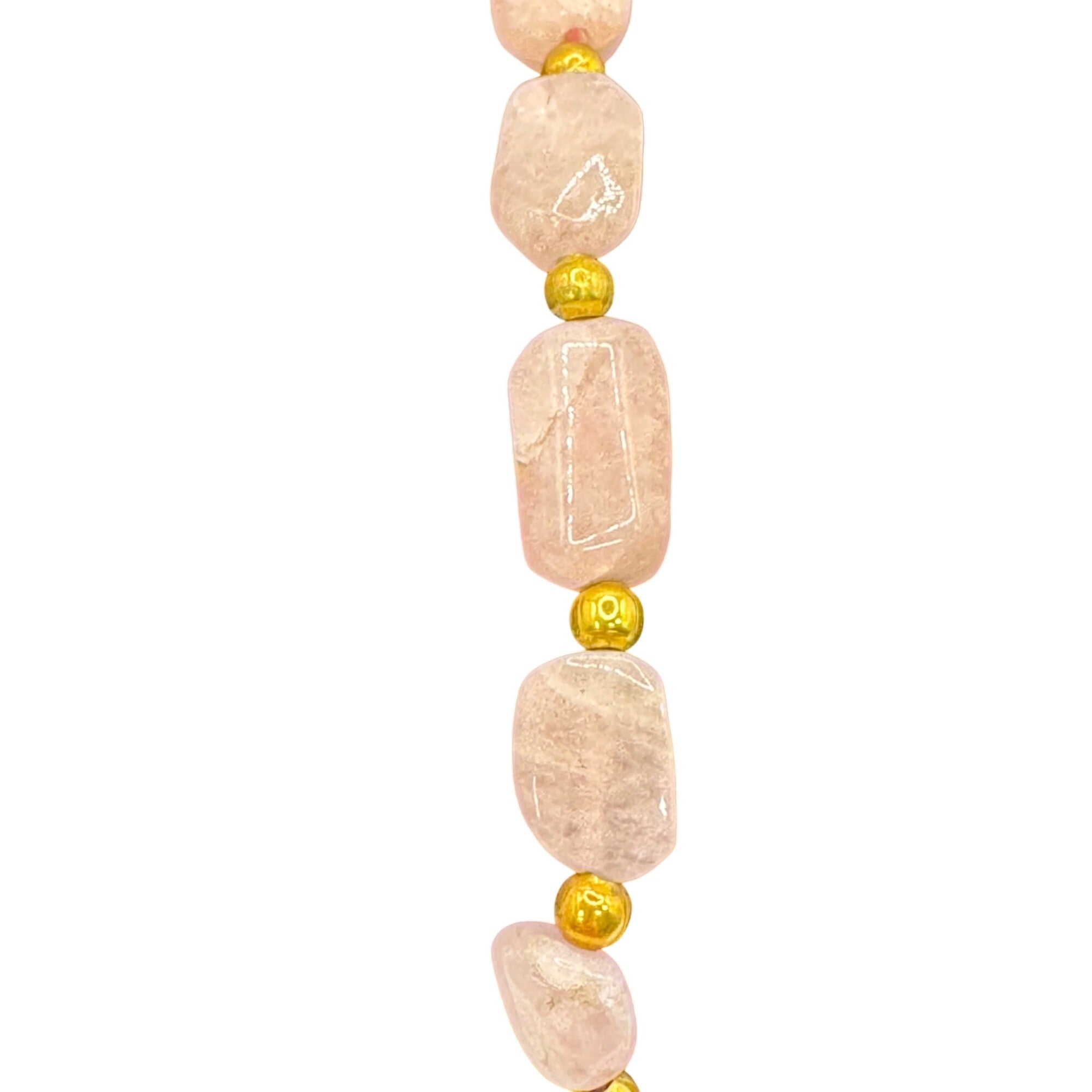 Vintage Natural Rose Quartz Bracelet Gold-Tone 9-11" Anklet Natural Stone Beach