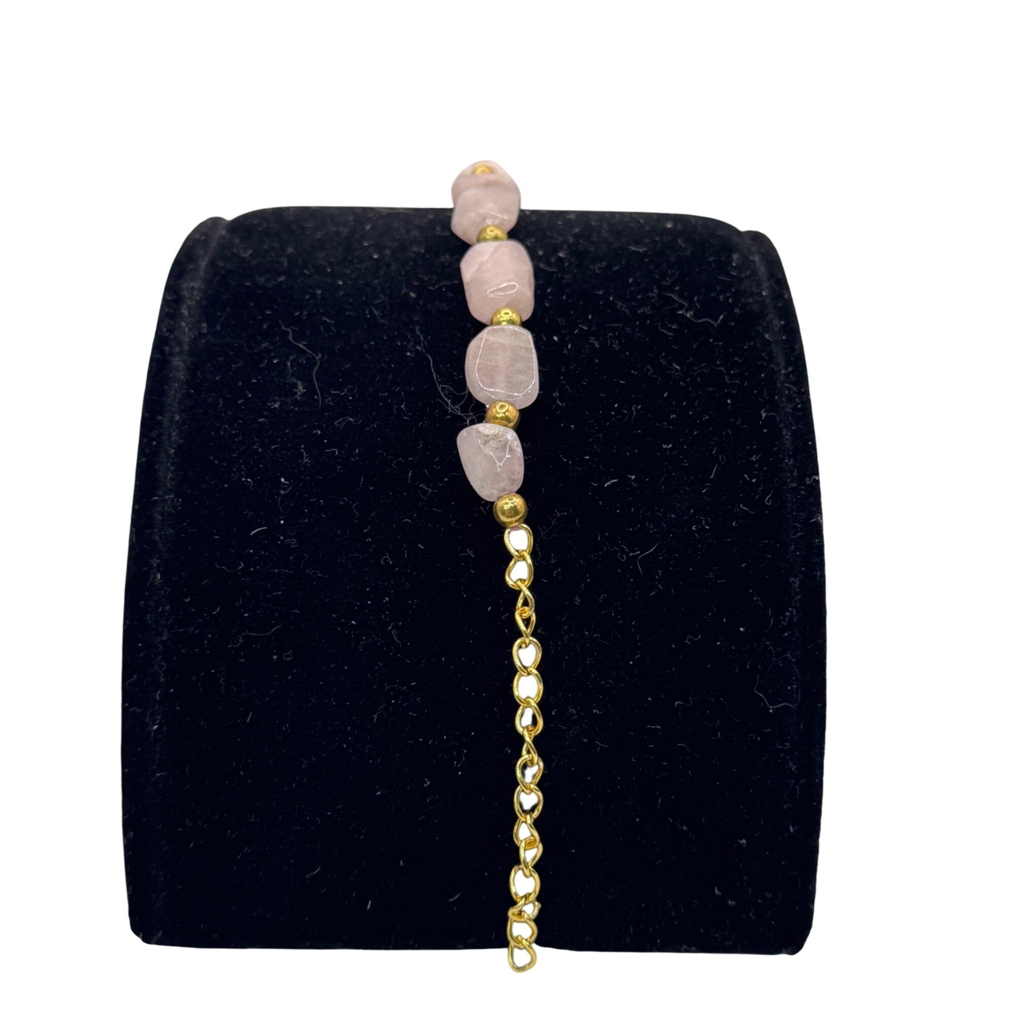 Vintage Natural Rose Quartz Bracelet Gold-Tone 9-11" Anklet Natural Stone Beach