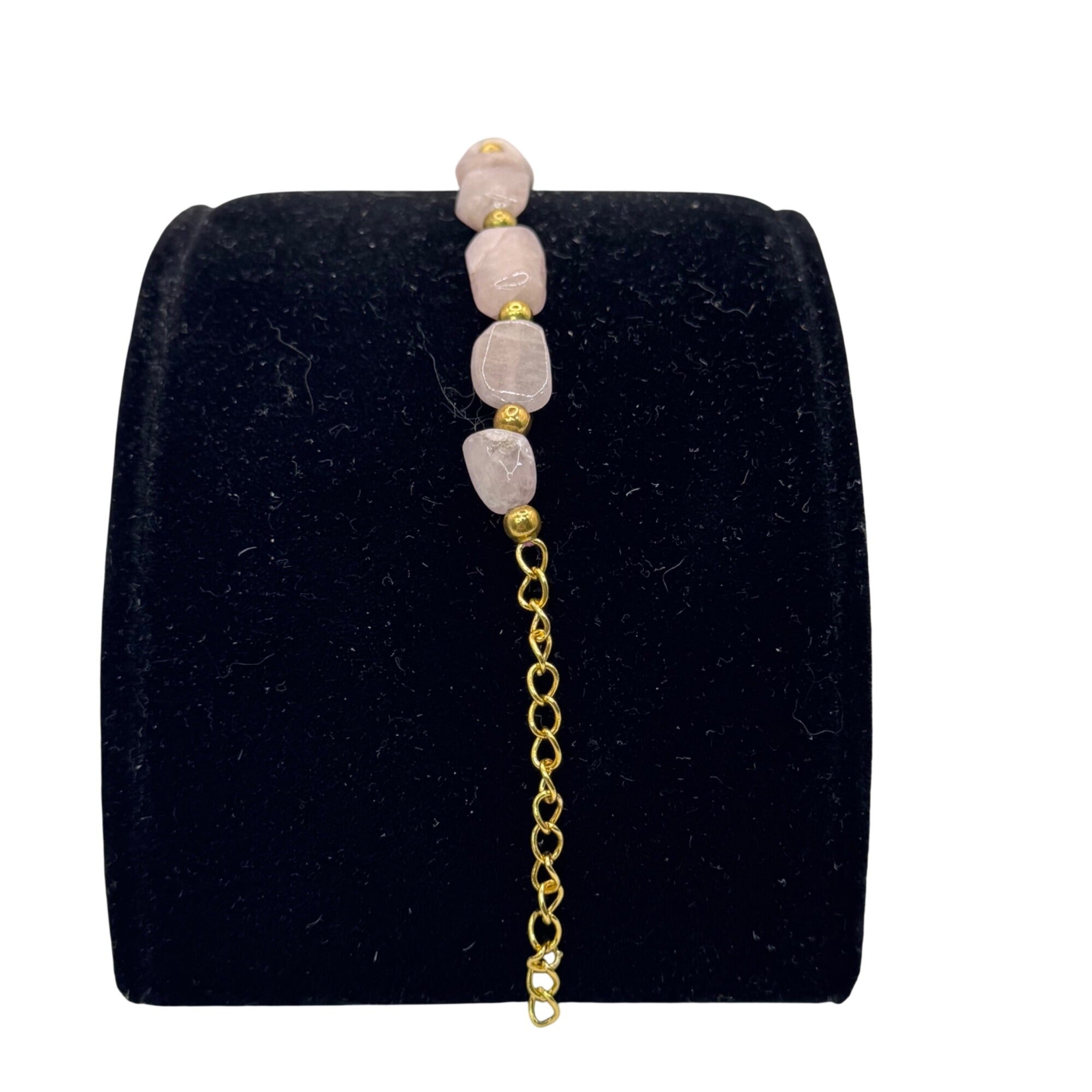 Vintage Natural Rose Quartz Bracelet Gold-Tone 9-11" Anklet Natural Stone Beach