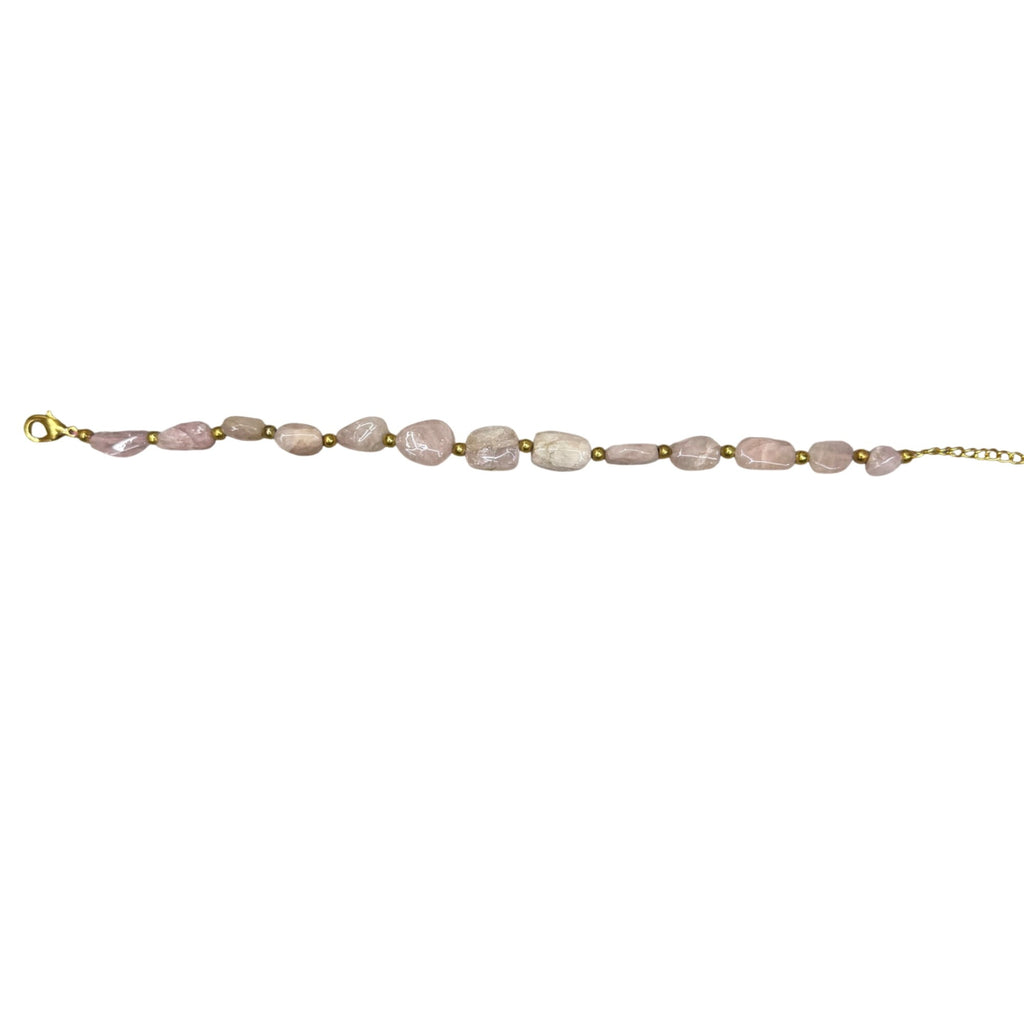 Vintage Natural Rose Quartz Bracelet Gold-Tone 9-11" Anklet Natural Stone Beach